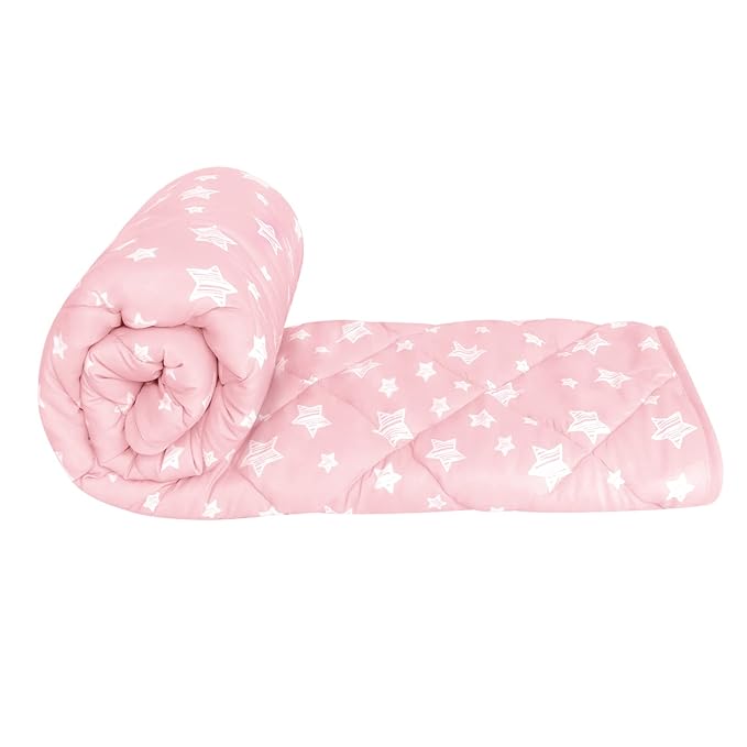 Baby Blanket for Boys and Girls, Soft Cozy Toddler Comforter Quilted with Pink Star Print, Ultra Soft Down Alternative Crib Comforter, 39x47 Inches
