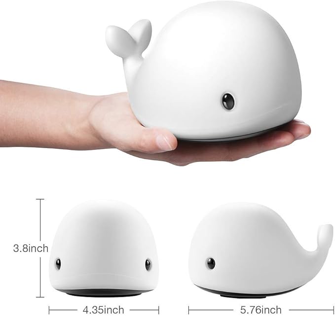 OURRY Cute Whale Night Light for Kids,Kawaii Baby Night Light with 7 LED Colors Changing,Tap Control Nursery Squishy Night Lamp,USB Rechargeable,Birthday Gifts for Baby,Girls,Boys,Toddler,Children