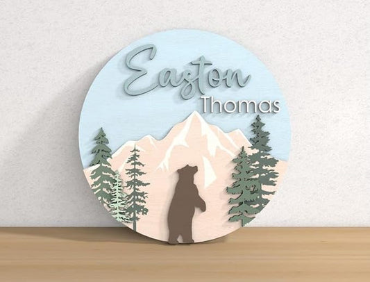 Personalised Baby Name – Space Themed Newborn Photo Prop – Cute Bear Nursery Sign – 3D Name Announcement