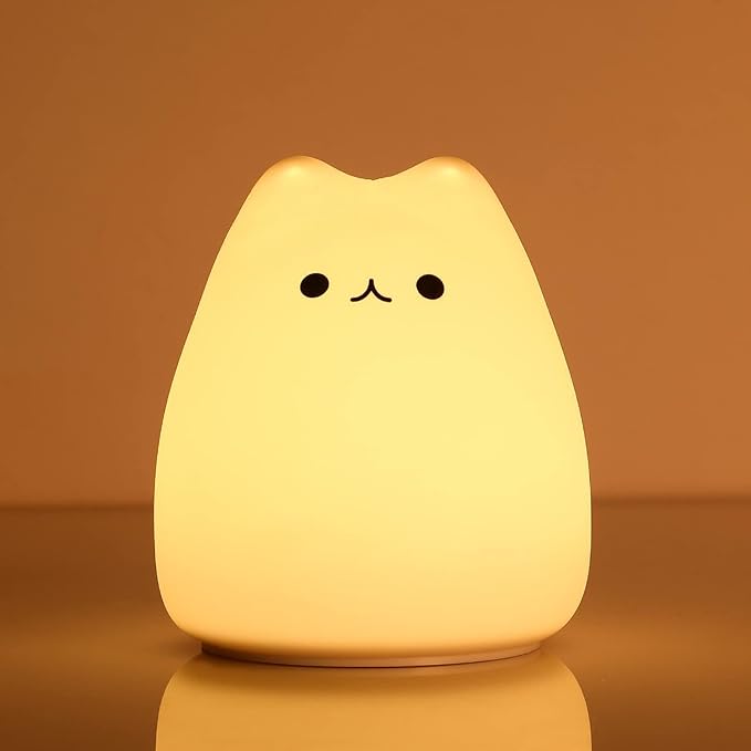 LOVERUIS Cat Lamp Night Light Girl Colorful Squishy Night Lights with 1 Hours Timer Kids Nightlight for Kids Room Gift for Toddle Kitty Lamp Girl