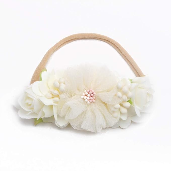 Baby Girl Floral Headband Nylon Flower Crown Elastic Hairband 3pcs Hair Accessories Gift for Girls，stretchy size 3pcs/set