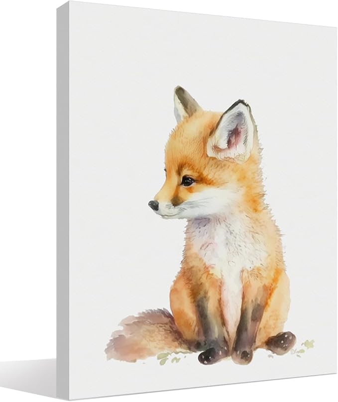 Woodland Nursery Decor, Baby Room Decor, Fox Wall Art Decorations For Safari Nursery Kids Toddler Boy Girl Room Playroom, Animal Wall Art Prints Poster 11x14 Inches Framed