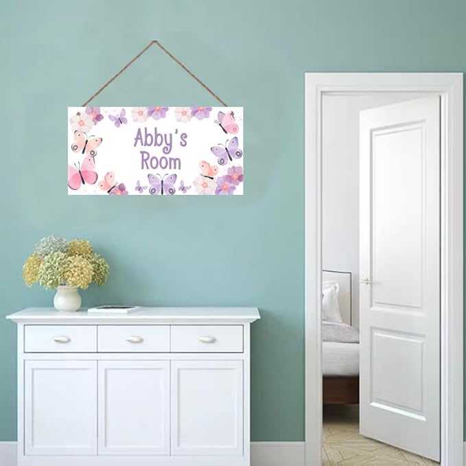 Personalized Signs Butterfly Hanging Sign for Little Man Cave, Motivational Hanging Plaque Sign Room Wall Art Decor, Flowers Nursery Decor for Girls Room Kids Playroom Classroom Décor
