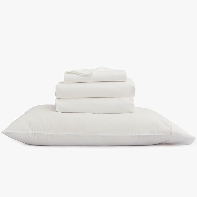 BESTOUCH Sheet Set 100% Washed Cotton Linen Feel Super Soft Comfortable Chic Lightweight 4 Pcs Home Bedding Set Solid Off White Queen