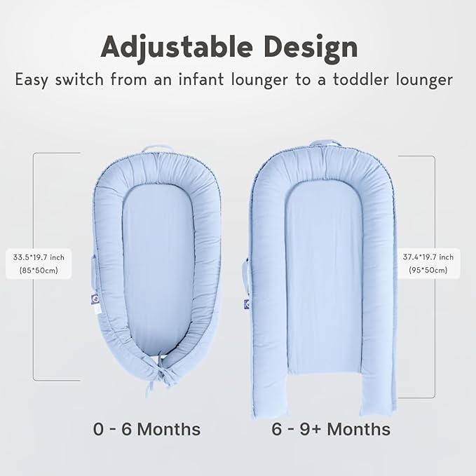 Infant Lounger, Baby Nest Cover for Baby Girls & Boys, Newborn Essentials for Baby 0-12 Months, 100% Cotton Breathable (Baby_Blue)