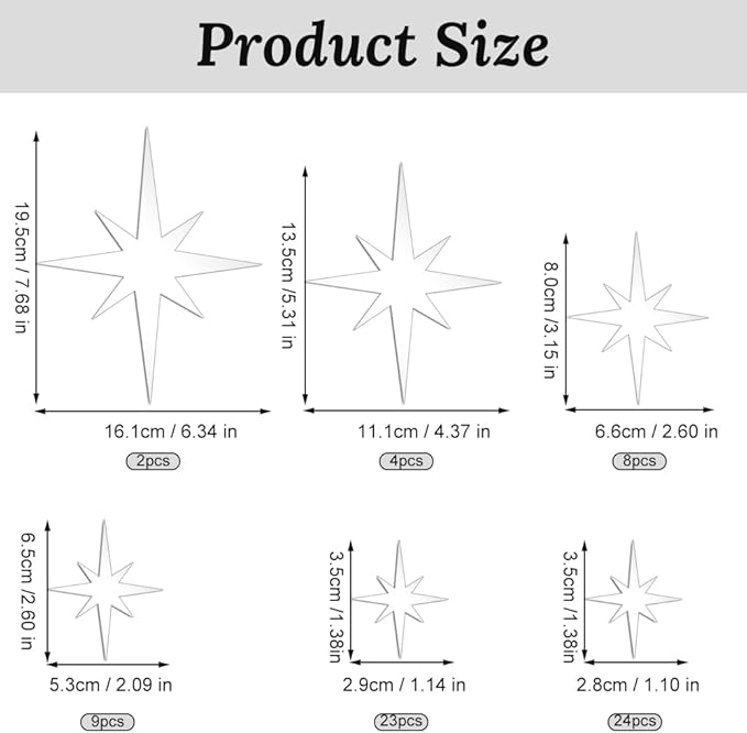 71 Pcs Silver Star Stickers, 3D Acrylic DIY Star Mirror Wall Stickers Decor, Removable Decals Art Self-Adhesive for Home Nursery Classroom Bedroom Interior Wallpaper Background Art Decor
