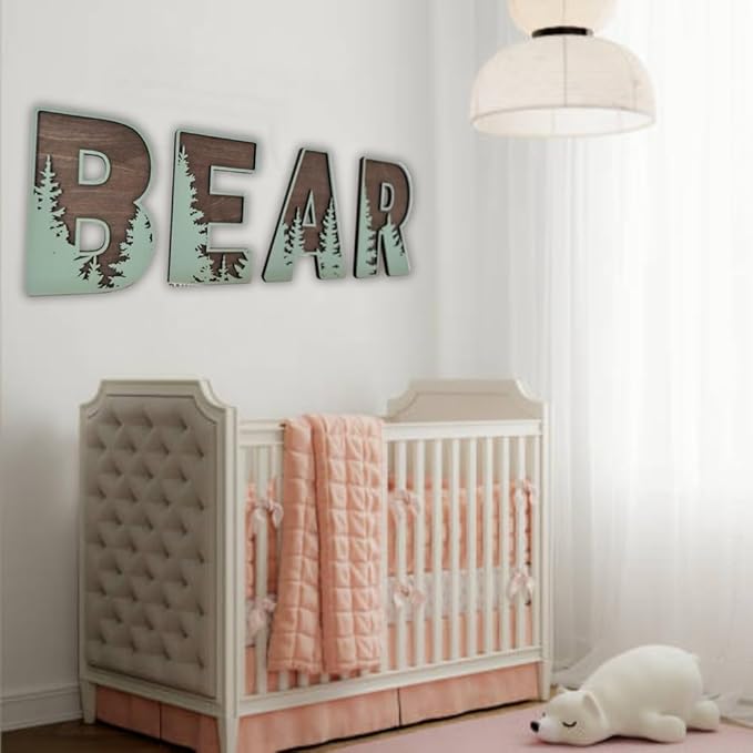 Personalized 3D Wooden Name Sign - Custom Baby Name Signs for Nursery & Kids Room, Baby Announcement Sign, Wall Name Signs Personalized, Round Wooden Letters for Nursery Decor (Woodland)