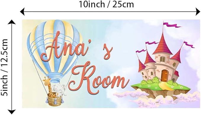 Personalized Name's Balloon with animals & floating castle Nursery Kid's Children's Girls Bedroom Door Sign Wood Plaque Sign Wall Decor Gift