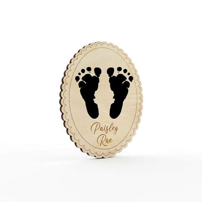 Personalized Engraved Scallop Edge Baby Name Sign, Birth Announcement Plaque, Baby Shower - Newborn Keepsake (All 3 Signs Bundle)