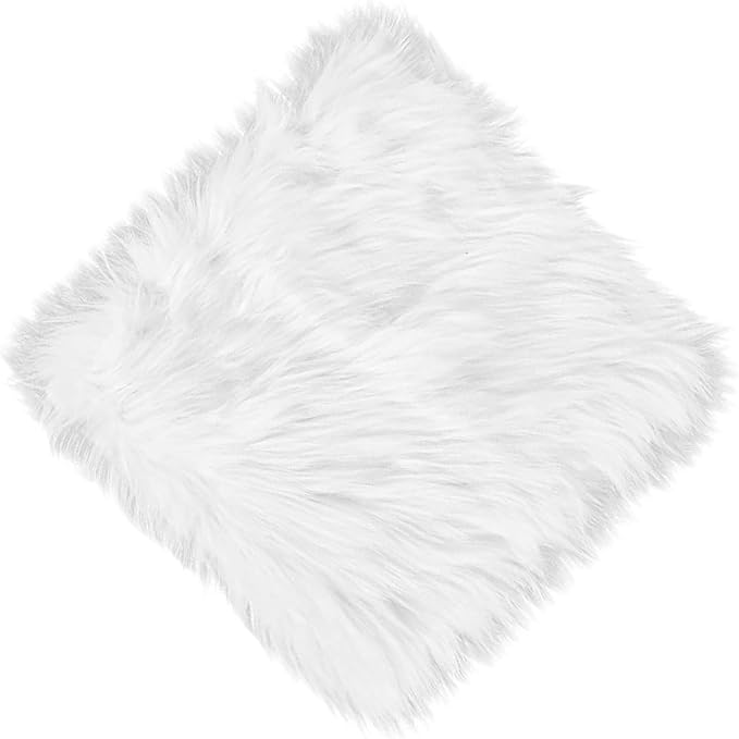 12inch Square Small Faux Fur Sheepskin Cushion Soft Plush Area Rug,Photo Background for Small Product Desktop Photography,Display and Decor,Jewelry,Nail Art,Locker Accessories (White)