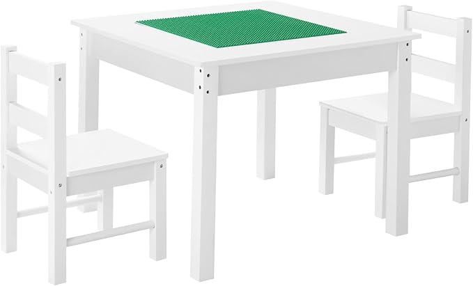 VEVOR Kids Activity Table and 2 Chairs Set, Building Blocks Double-Sided Tabletop, Toddler Table and Chair Set with Storage for Kids 3+ Years, Large Storage Space, Present for Boys & Girls, White