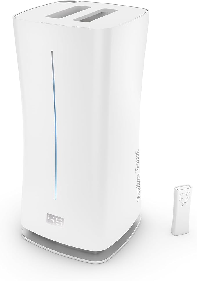 Stadler Form’s Eva Humidifier with WiFi, External Humidity Sensor, Automatic Mode, for Rooms of up to 860 sq ft, Ultrasonic Nebuliser, Dimmable LEDs, Suitable for Fragrant Oil, White