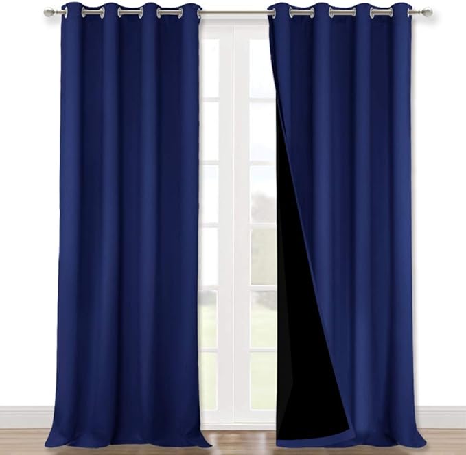 NICETOWN 100% Blackout Curtains for Windows, Pack of 2, Royal Blue, 52" W x 102" L, Super Heavy-Duty Black Lined Total Darkness Drapes for Bedroom, Privacy Assured Window Treatment for Patio