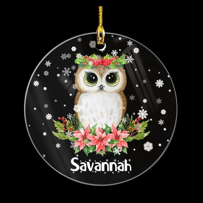 wowcugi Personalized Owl Ornament Custom Name Customized Christmas Ornament Acrylic Ornaments Gifts for Girl Women Boys Kids Animal Lovers Xmas Hanging Tree Decorations