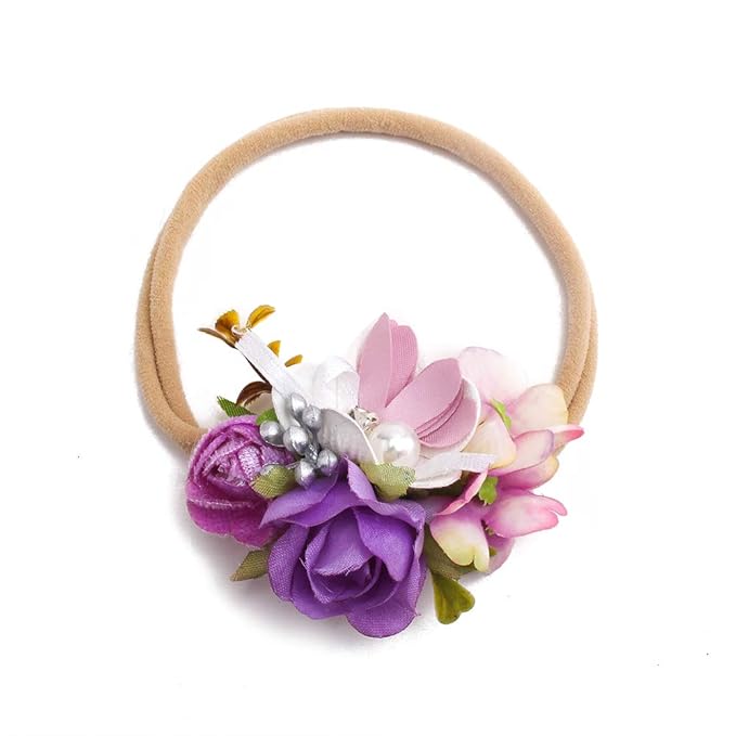 cherrboll 4pcs Baby Girl Headbands Flowers, Super Soft & Stretchy Nylon Floral Hairbands for Newborn Toddler
