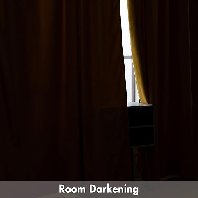 MIULEE Mustard Yellow Velvet Curtains Thermal Insulated Blackout Curtain Fall Drapes for Bedroom Living Room Darkening 84 Inches Long Curtains Panels Rod Pocket Set of 2