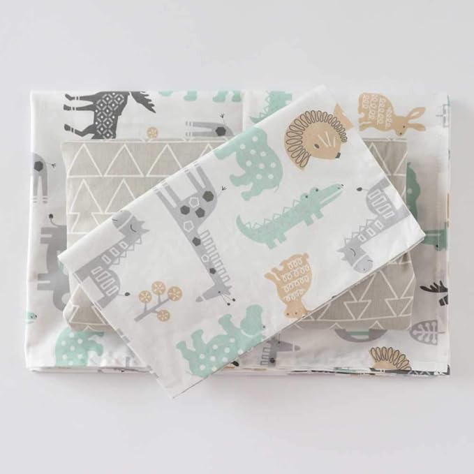 100% Cotton Crib Bedding Set for Baby Boys Girls,3 Pcs Baby Bed Linen Include Duvet Cover,Fitted Sheet,Pillowcase,Nursery Decoration,No Filler(Khaki)