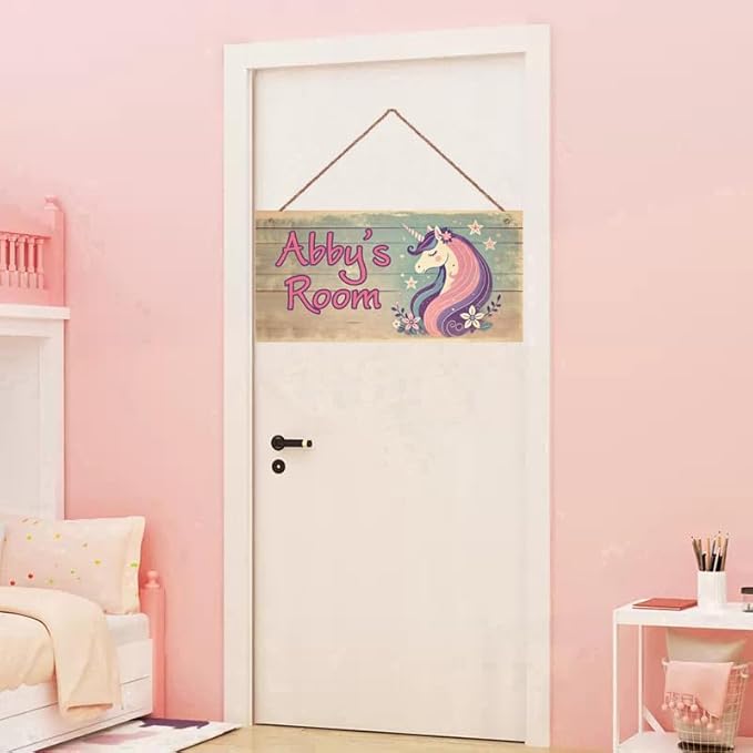 Personalized Sign Cute Unicorn Wall Decor Rainbow Decoration for Home Kitchen Bar Garage Vintage Retro Poster Plaque Decor for Kids Room Nursery Wall Decorations Stuff