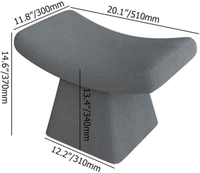 homary Vanity Chair Boucle Curve Ottoman, Plush Upholstered Foot Stool for Lving Room, High-Resilience Foam Chair for Bedroom, Stool Short for Entryways (Gray)