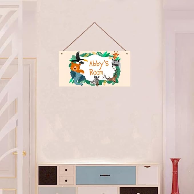 Personalized Cartoon Cute Animals Sign For Kids Room Zoo Lion Monkey Bear Fox Sign Custom Name Boys Room Decor Wall Art Toddler Nursery Wood Plaque For Girls Bedroom