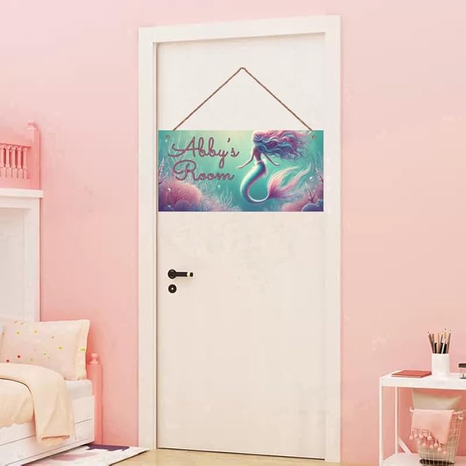Personalized Signs Mermaid Sign For Kids Room Custom Name Door Wall Decor Floral Nursery Art Plate For Boys Room Girls Bedroom Little Man Cave
