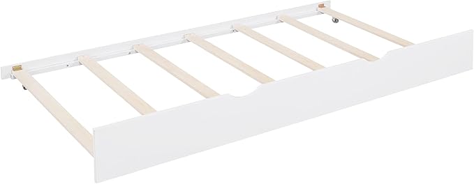Harper & Bright Designs Twin House Bed with Trundle, Wood Kid Beds with Storage Shelves, Twin Platform Bed for Kids, Teens, Solid Wood Structure & House-Shaped, White