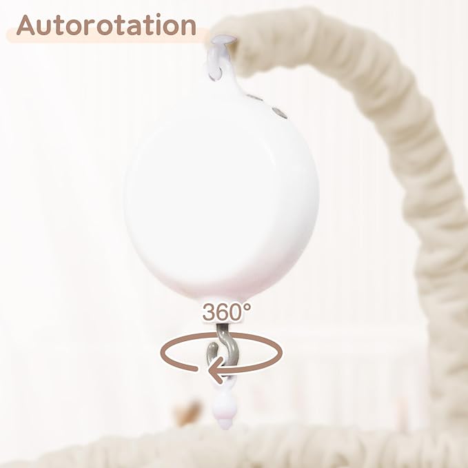 Crib Mobile Rotary Music Box, 35 Lullabies Crib Mobile Battery Operated Plays with 360° Rotating Hook Volume Adjustable（Battery Not Include）