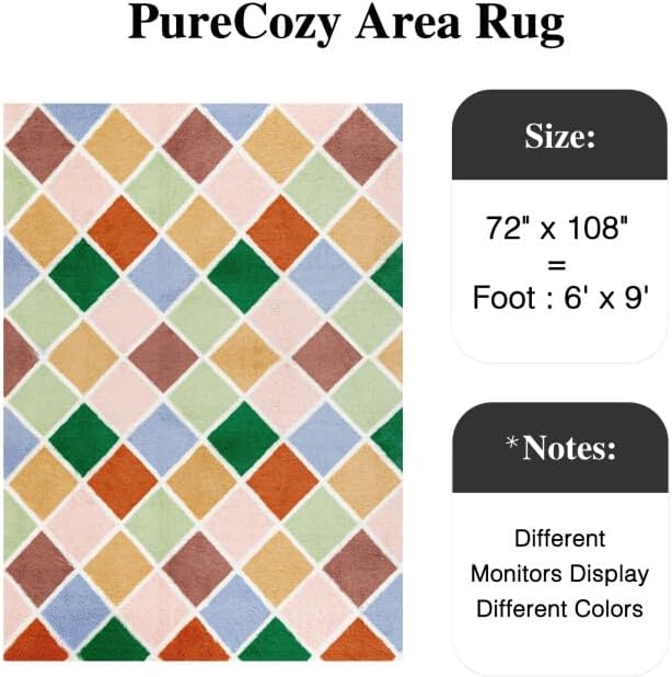 6x9 Checkered Rug for Living Room Colorful Modern Soft Area Rug Fluffy Non-Slip Carpet for Bedroom Playroom Home Aesthetic Decor
