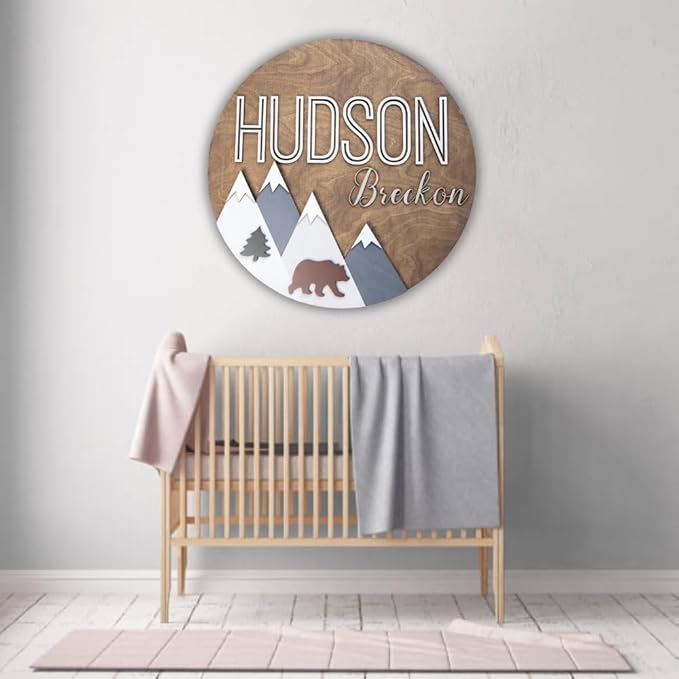 Personalized Wooden Name Sign - Custom Baby Name Signs for Nursery & Kids Room Decor - Baby Announcement Sign - Name Wall Art - Wooden Letters for Wall - Custom Round Nursery Name Sign (Design 6)