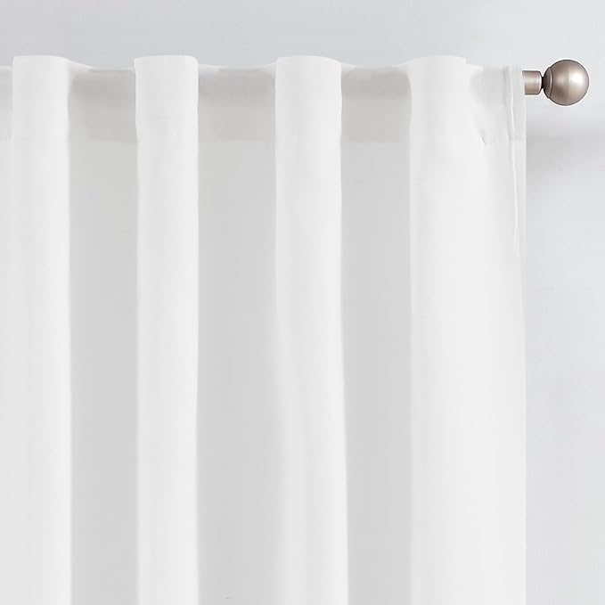 jinchan White Lined Linen Blend Curtain for Sliding Door 96 Inch Length 1 Panel for Living Room, 100 Inch Extra Wide Drape with Rod Pocket Back Tab(100W x 96L, White)