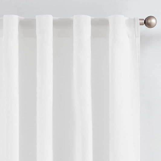 jinchan White Linen Blend Curtains for Living Room 108 Inch Length Extra Long 2 Panels Curtains for Sliding Glass Doors, 50 Inch Wide Drapes with Rod Pocket Back Tab(50W x 108L, White)