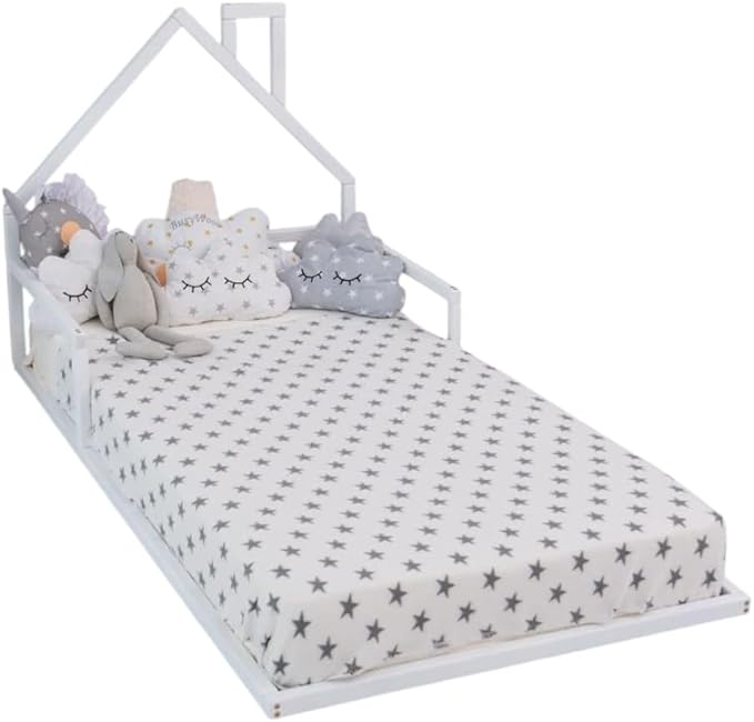 BUSYWOOD Toddler Floor Bed Frame - Cozy House Bed for Kids - Montessori Floor Kids Bed - Twin Bed Frames for Kids - Loft Bed for Toddler - Wood Children Bed (Model 3, Floor Bed)