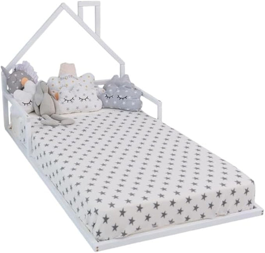 BUSYWOOD Toddler Floor Bed Frame - Cozy House Bed for Kids - Montessori Floor Kids Bed - Twin Bed Frames for Kids - Loft Bed for Toddler - Wood Children Bed (Model 3, Floor Bed)