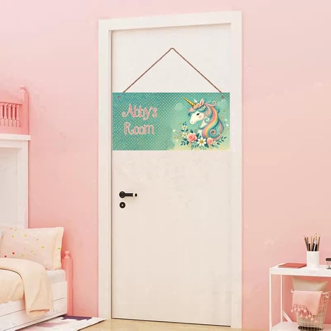 Personalized Sign Multicolour Unicorn Decor For Girls Room and Baby Nursery Kids Bedroom Custom Name Wood Plaque Hanging Plate Wall Art Decor
