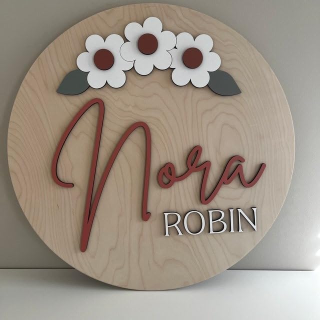Round Name Sign For Nursery, Boho Nursery Sign, Family Name Signs, 3D Wall Art for Children & Kids Rooms, Baby Shower, First birthday gift