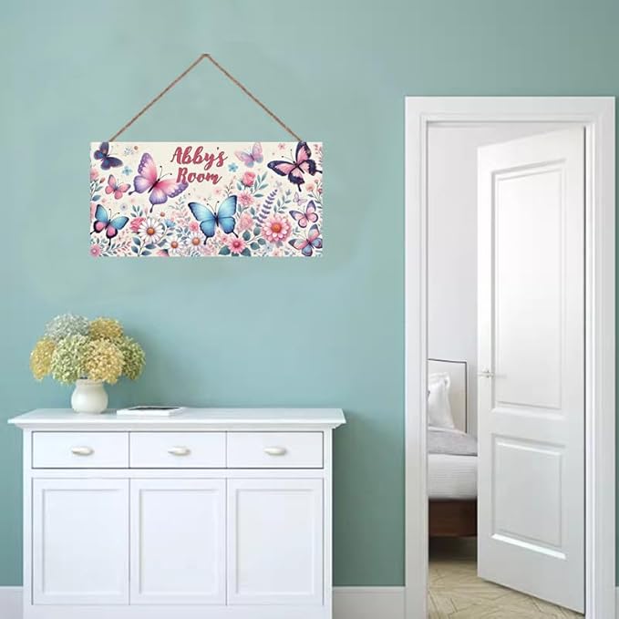 Personalized Flowers Signs Cute Room Decor Custom Wooden Signs Nursery Girl Name Hanging Décor Kids Door Sign