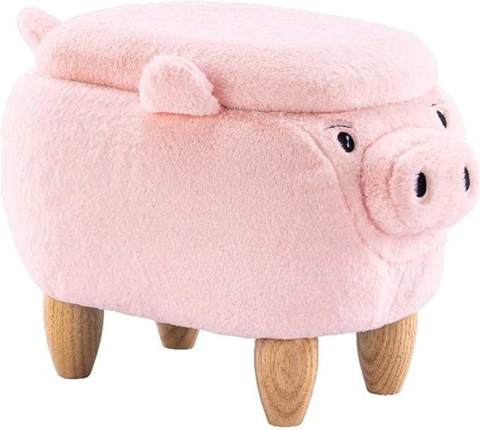 Home 2 Office Pig Storage Ottoman Stool for Bedroom, Playroom or Nursery Decor, Soft Animal-Shaped Ottoman with Wooden Legs