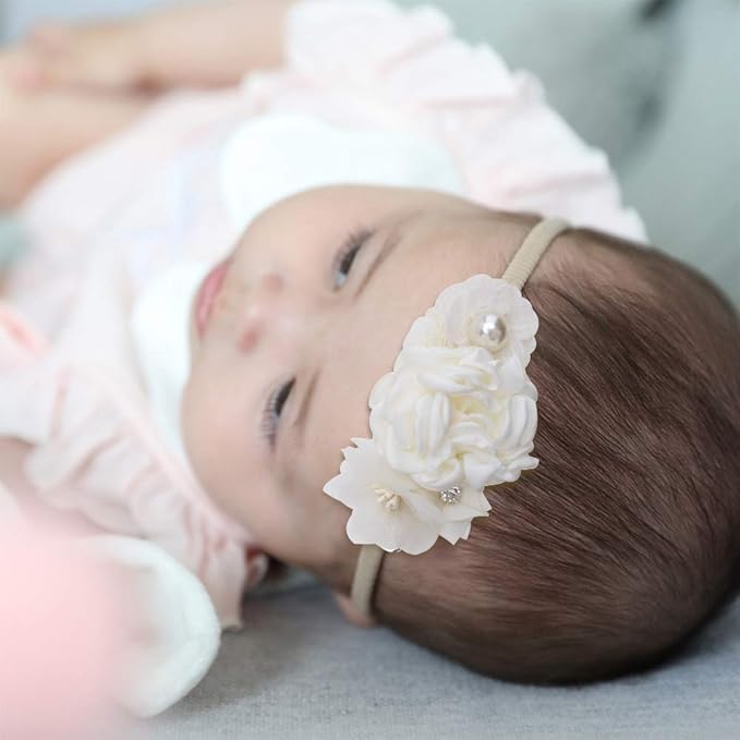 Baby Girl Floral Headband Nylon Flower Crown Elastic Hairband 3pcs Hair Accessories Gift for Girls，stretchy size 3pcs/set