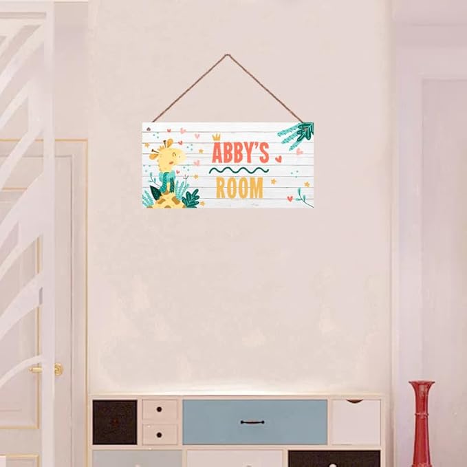Personalized Giraffe Sign Cute Animal Themed Sign For Kids Room Baby Nursery Door Decor,Custom Name Wall Decor Decorative Plate for Boys Room Girls Bedroom