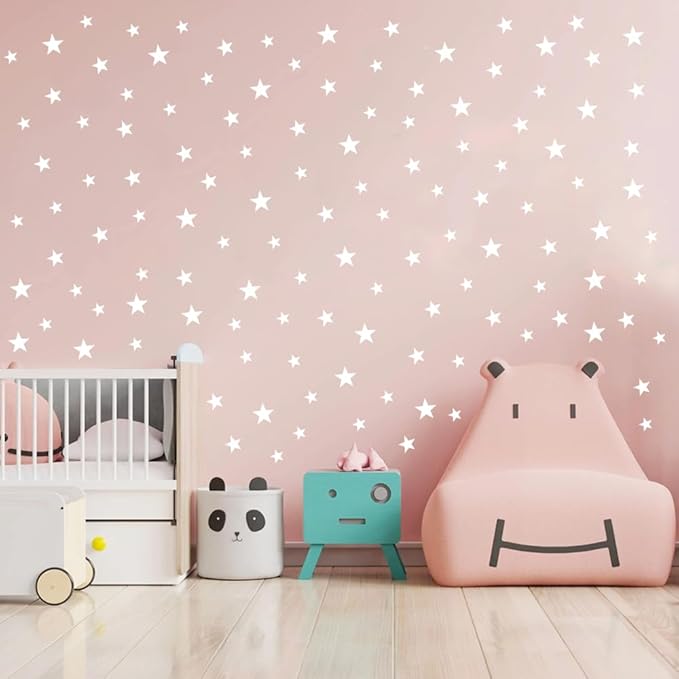 Wall Decals White Stars for Kids Room, 3-4-5centimeter Mix 112 Pcs, Easy to Peel Easy to Stick, Safe On Walls and Paint, Vinyl Decor by Bugybagy. (Matte White)