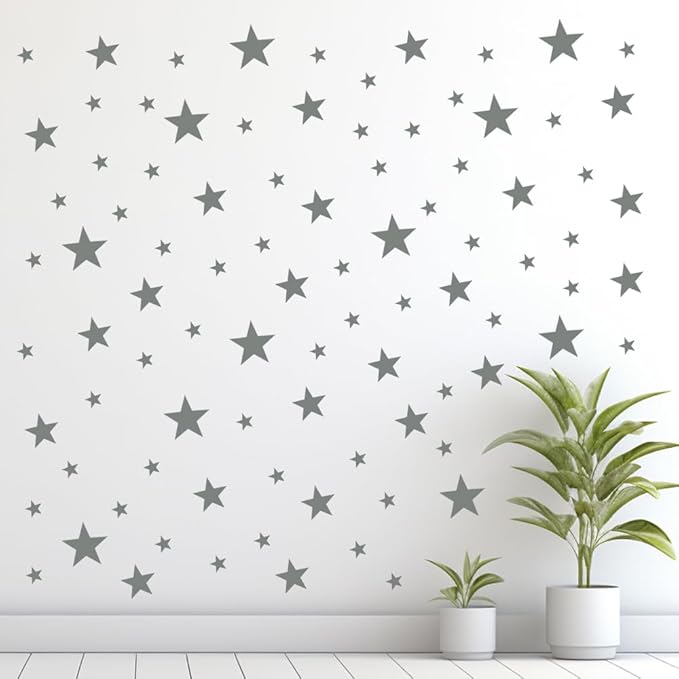 Peel and Stick Dark Grey Star Wall Decals – 155 pcs, Reusable & Removable for Easy Room Decor, Perfect for Kids' Bedrooms and Nurseries