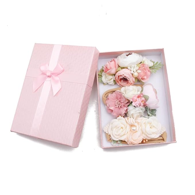 Baby Girl Floral Headband Nylon Flower Crown Elastic Hairband 3pcs Hair Accessories Gift for Girls，stretchy size 3pcs/set