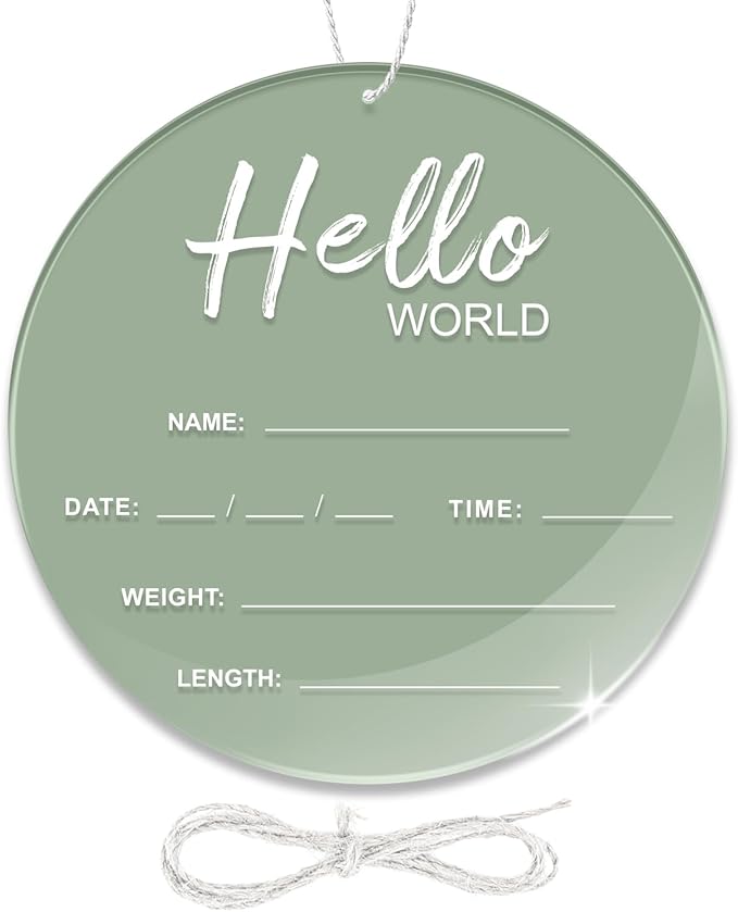 Baby Announcement Sign, 6.7 Inch Hello World Newborn Sign, Thickness Upgrade Birth Announcement Sign for Hospital, Nursery Baby Shower (Green)