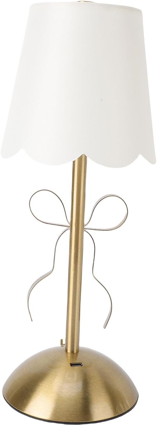 Zunate Bow Table Lamp, Rechargeable Cordless Bedside Lamp with Fabric Shade, Touch Control & Dimmable Brightness,Cute Decorative Metal Light for Bedroom, Nursery, Living Room