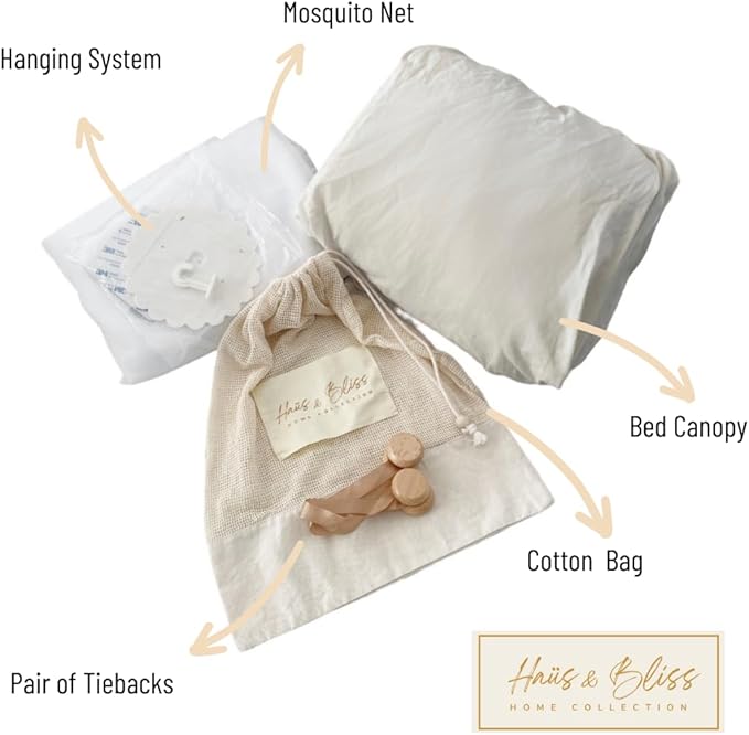 Haüs & Bliss Bed Canopy for Princess - Bed Curtain for Kids - Playing Tent - Hanging Tent for Bed - Reading Nook - Canopy for Bedroom Decoration - Mosquito net Included (White)