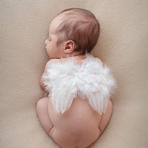 Holibeat 0-6M Newborn Baby Angel Wings with Feathers Newborn Photography Posing Props with a Headband (white1)
