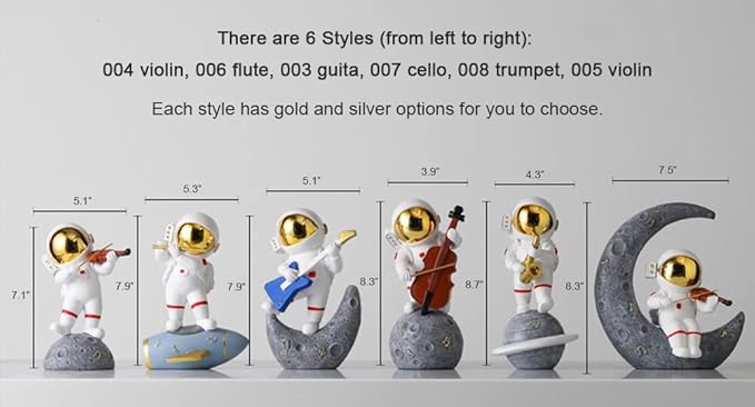 Paimuni Astronaut Figurine Home Decor Resin Spaceman Statue White Gold Gray Sculpture for Desktop Bookshelf Office Living Room