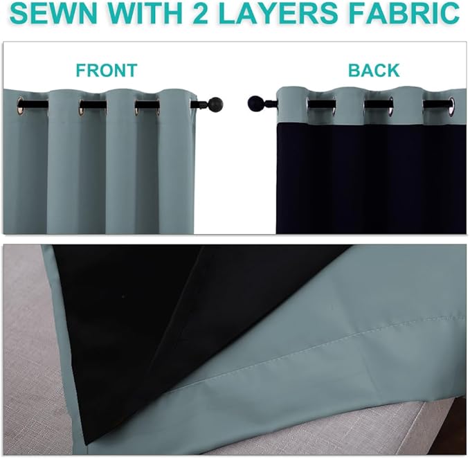 NICETOWN 100% Blackout Lined Curtains, Stormy Sea, 1 Pair, 42" Width x 63" Length Each Panel, 2 Thick Layers Completely Blackout Window Treatment Panels Thermal Insulated Drapes for Kitchen