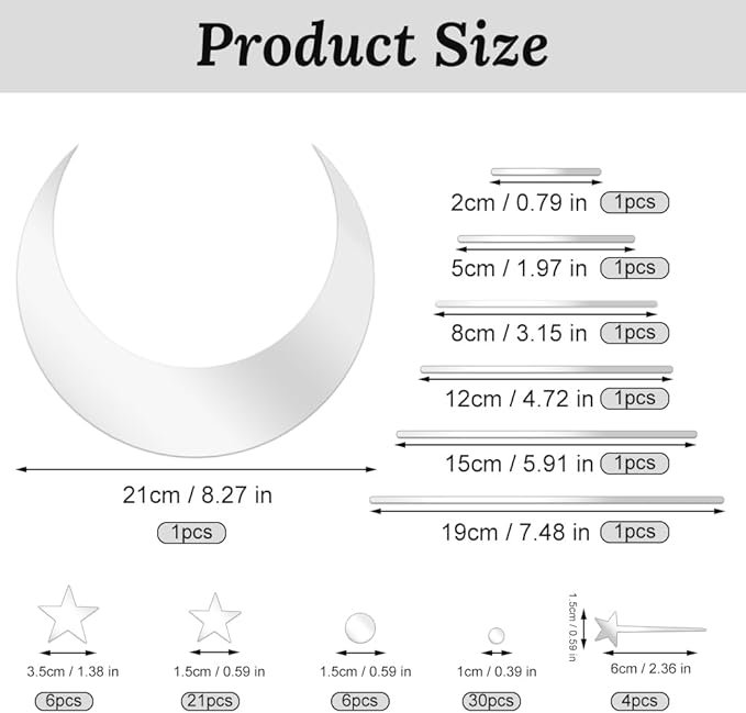 71 Pcs Silver Star Stickers, 3D Acrylic Moon Shooting Star Mirror Wall Stickers Decor, Removable Decals Art Self-Adhesive for Home Nursery Classroom Bedroom Interior Wallpaper Background Art Decor