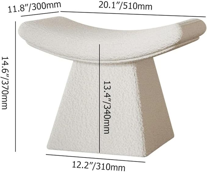 homary Vanity Chair Boucle Curve Ottoman, Plush Upholstered Foot Stool for Lving Room, High-Resilience Foam Chair for Bedroom, Stool Short for Entryways (White)